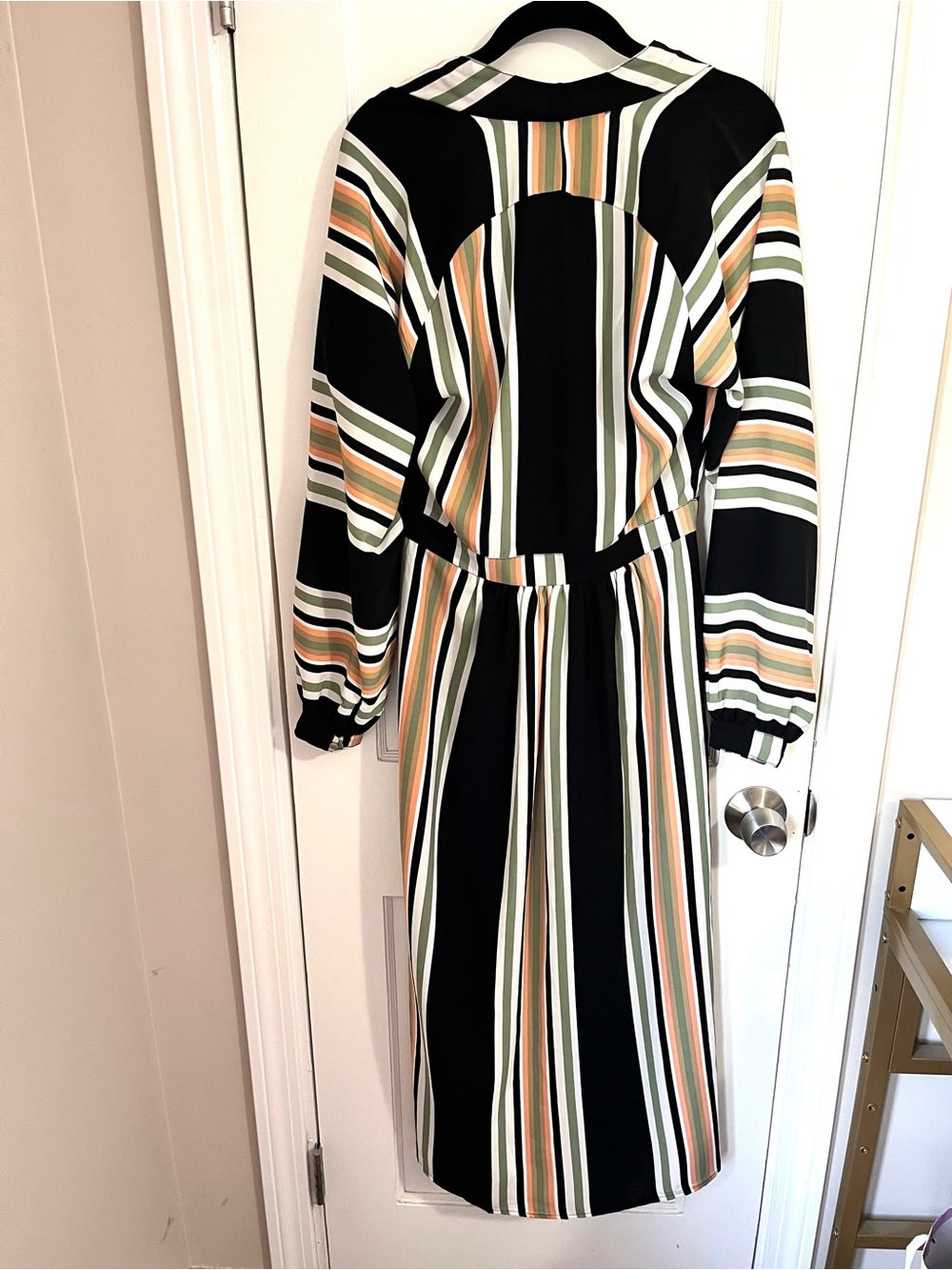 NWT ASOS Black Wrap Midi Dress with Stripes - Picture 3 of 6
